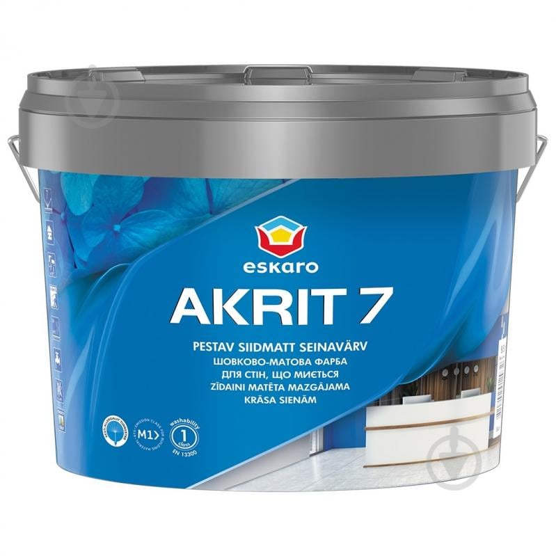 Краска акрилатная водоэмульсионная Eskaro Akrit 7 TR шелковистый мат база под тонировку 9 л - фото 1