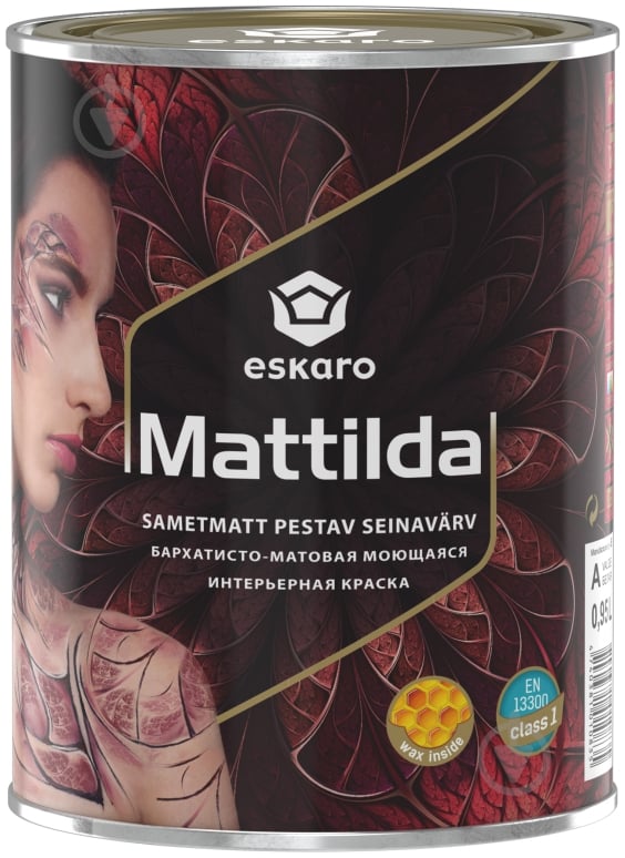 Краска акрилатная водоэмульсионная Eskaro Mattilda шелковистый мат белый 0,95 л 1,33 кг - фото 1