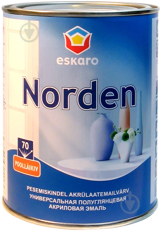 Эмаль Eskaro акриловая Norden 70 белый полуглянец 0,9 л - фото 1