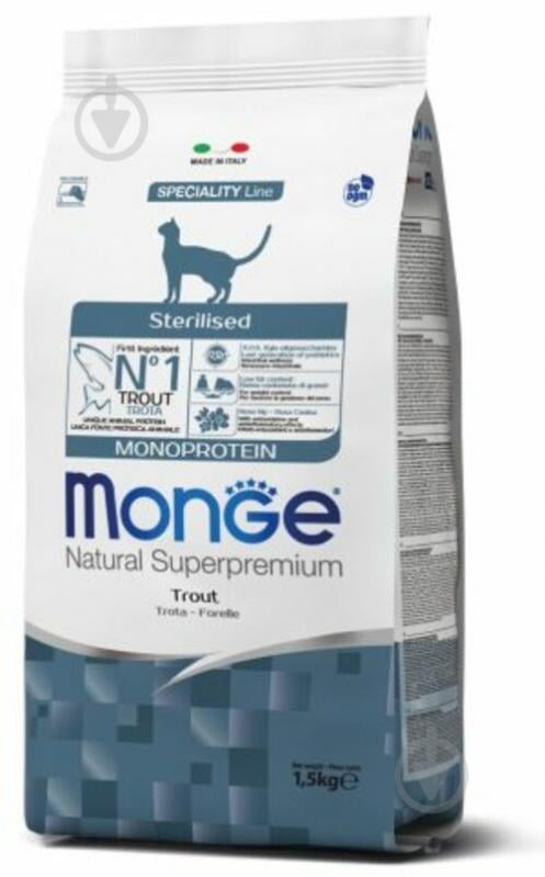 Корм Monge Cat Monoprotein Sterilized Trota рыба и рис 1,5 кг - фото 1