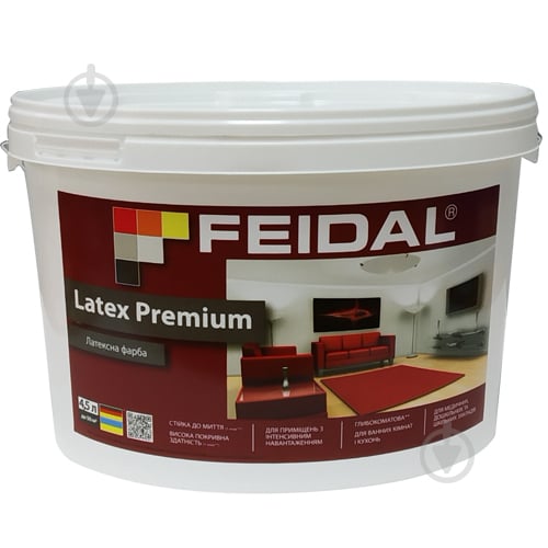 Краска акриловая Feidal Latex Premium глубокий мат белая 4,5 л - фото 1