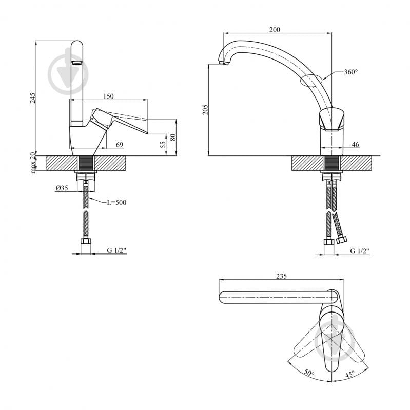 Смеситель для кухни Kroner KRM Elbe - C032 - фото 2 Смеситель для кухни Kroner KRM Elbe - C032 - фото 2
