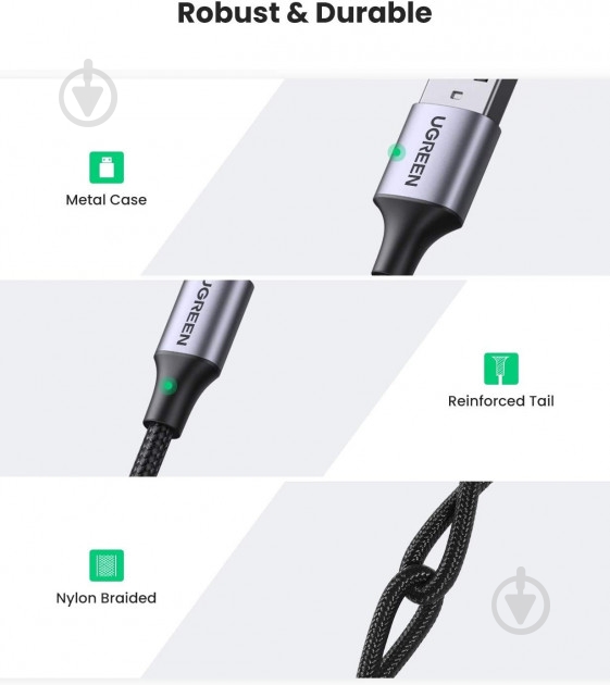 Кабель UGREEN US288 USB - TYPE-C Aluminum Braid 1 м черный (60126) - фото 2
