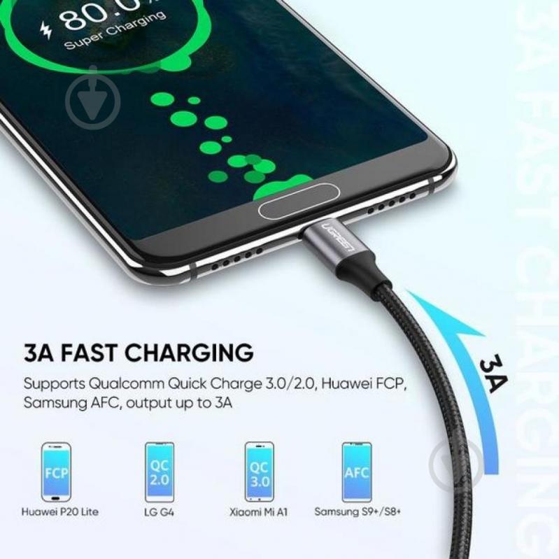 Кабель UGREEN US288 USB - TYPE-C Aluminum Braid 1 м черный (60126) - фото 3
