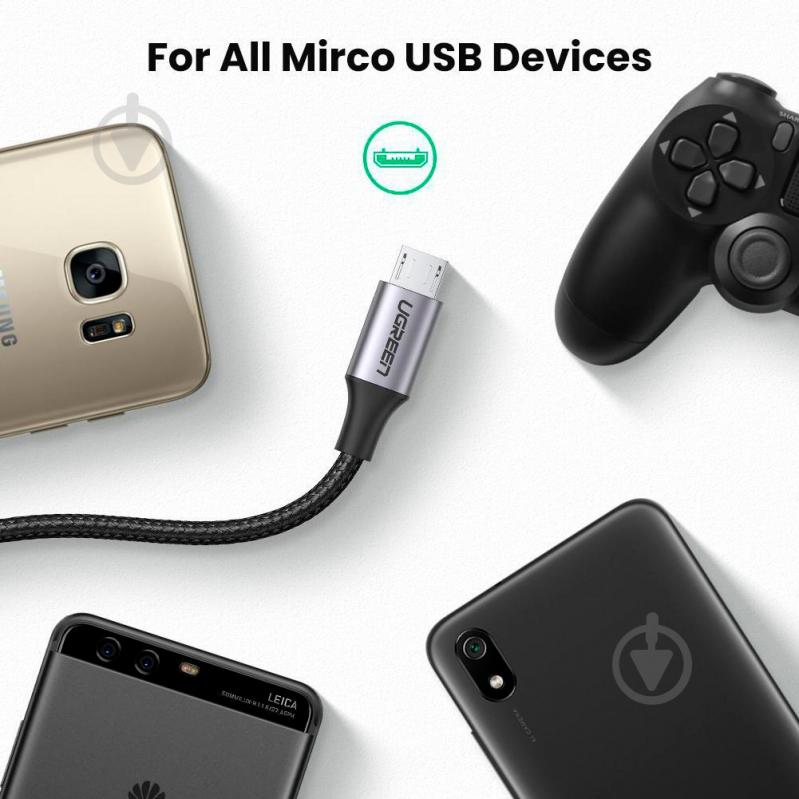 Кабель UGREEN USB - Micro USB Cable Aluminum Braid 5V2.4A 2 м black (60148) - фото 4
