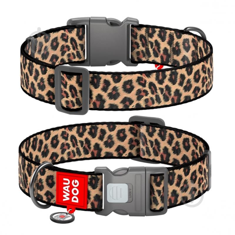 Ошейник Waudog Nylon рисунок "Леопард" пластиковый фастекс XXL Ш35 мм Д46-70 см - фото 1