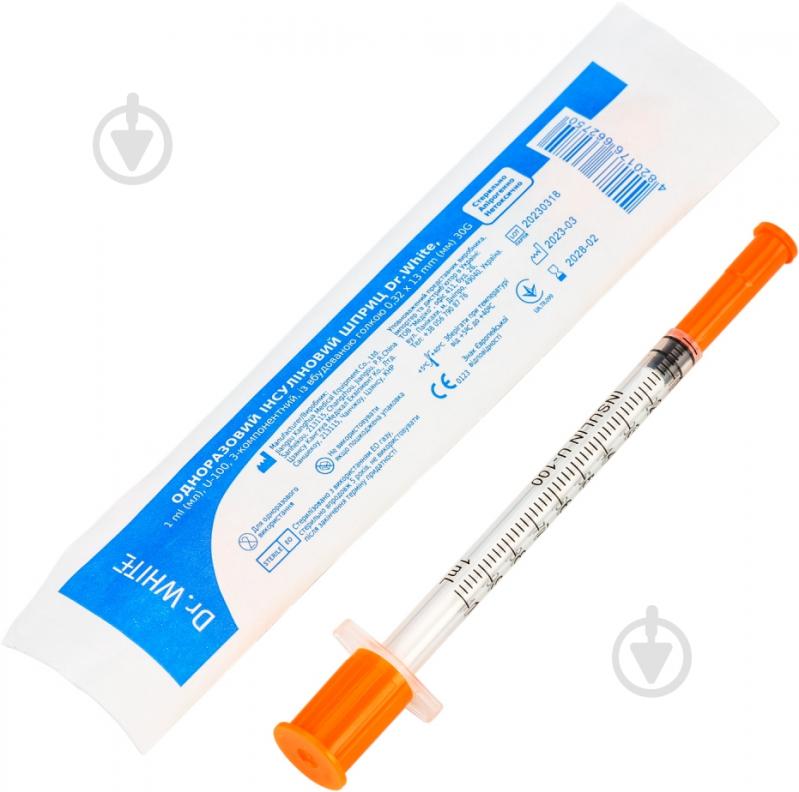 Шприц Dr.White инсулин однораз 1 ml (мл) U-100 с-комп с иглой 0,32х13 mm (мм) 30G - фото 1 Шприц Dr.White инсулин однораз 1 ml (мл) U-100 с-комп с иглой 0,32х13 mm (мм) 30G - фото 1