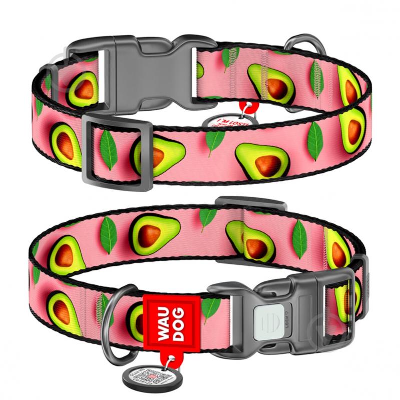 Нашийник Waudog Nylon малюнок "Авокадо на рожевому" пластиковий фастекс S Ш15 мм Д25-35 см - фото 1