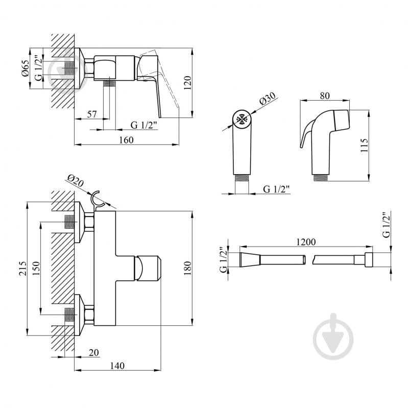 Набор для гигиенического душа Kroner с смесителем KRP Enzo - C052 - фото 2