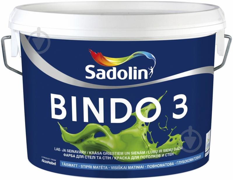 Краска латексная водоэмульсионная Sadolin Bindo 3 WO глубокий мат белый 5 л - фото 1