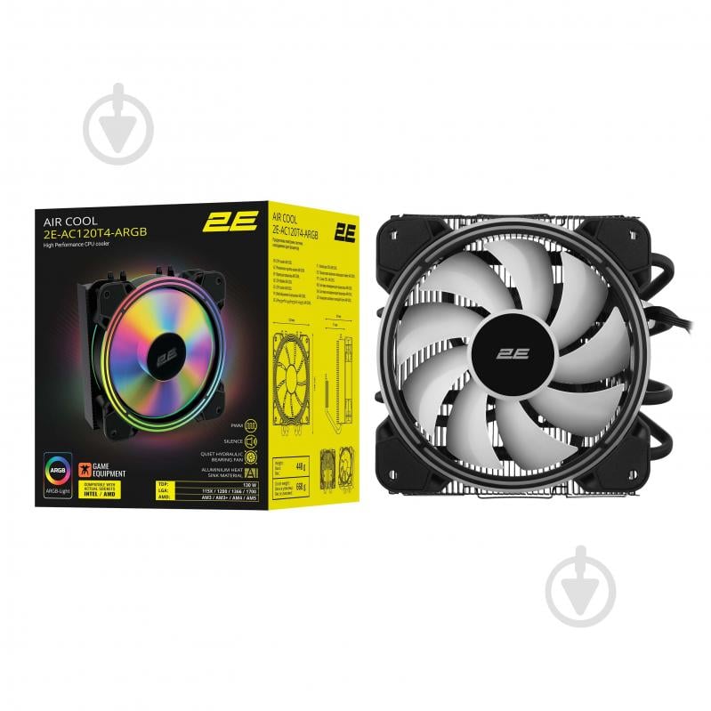 Процессорный кулер 2E Gaming Air Cool Black (AC120T4-ARGB) - фото 3 Процессорный кулер 2E Gaming Air Cool Black (AC120T4-ARGB) - фото 3