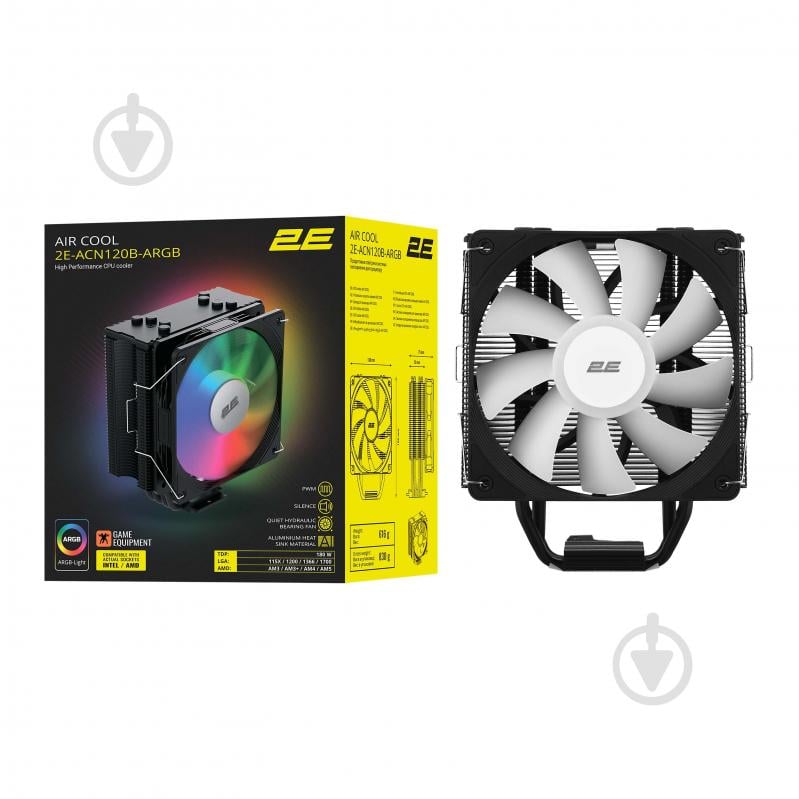 Процессорный кулер 2E Gaming Air Cool Black (2E-ACN120B-ARGB) black - фото 13 Процессорный кулер 2E Gaming Air Cool Black (2E-ACN120B-ARGB) black - фото 13