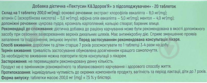 Таблетки Красота и Здоровье Пектусин 200 мг с подсластителем 20 шт. - фото 3