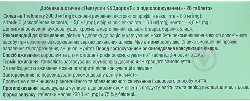 Таблетки Красота и Здоровье Пектусин 200 мг с подсластителем 20 шт. - фото 2