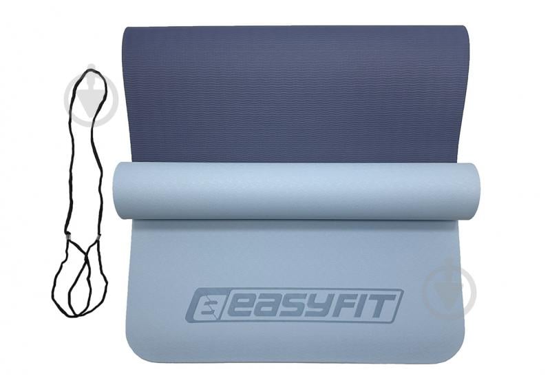 Коврик для йоги и фитнеса EasyFit 183х61х0,6 см TPE+TC двухслойный голубой - фото 10