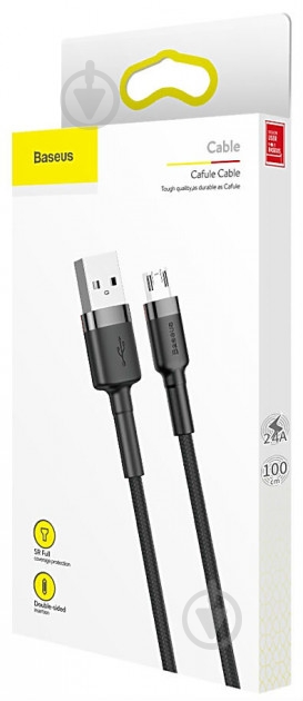 Кабель BASEUS Cafule Micro USB 2.4A 1 м серый - фото 4