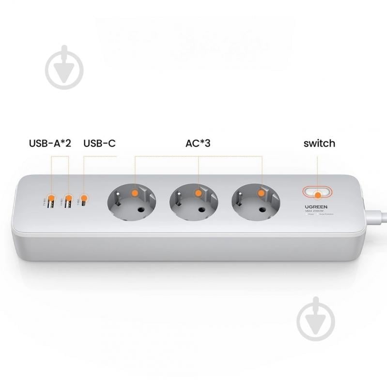 Мережевий фільтр UGREEN Power Strip with Master Switch - фото 3