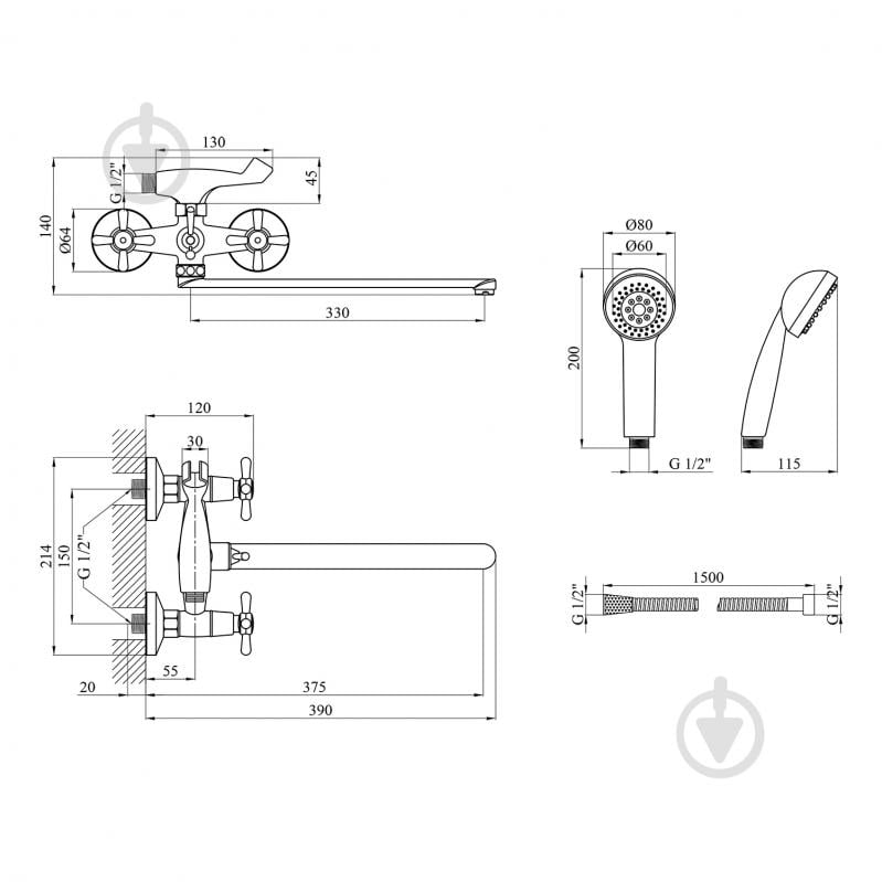 Смеситель для ванны Kroner KRP Royce - C072 - фото 3 Смеситель для ванны Kroner KRP Royce - C072 - фото 3