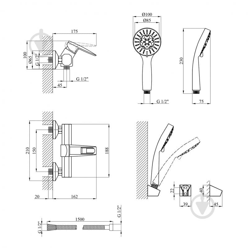 Смеситель для душа Kroner KRM Kante - C050 - фото 2