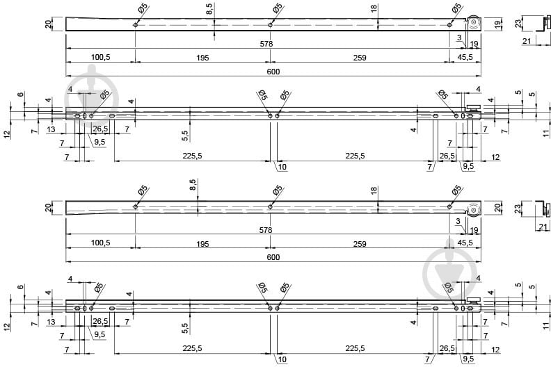 Комплект напрямних Smart 52480 L=600 мм стандарт 1 мм - фото 3