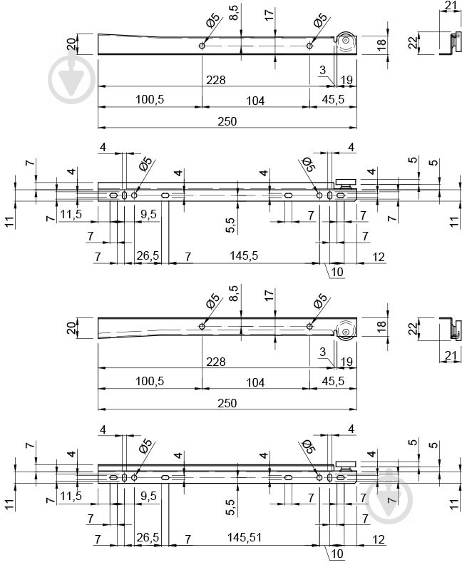 Комплект напрямних Smart 93120 L=250 мм стандарт 1 мм - фото 3