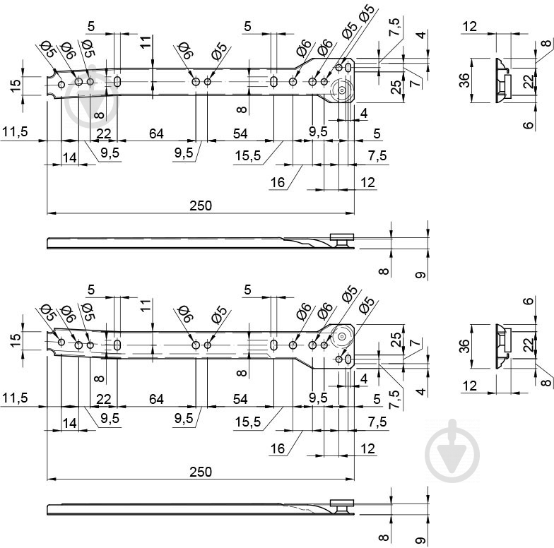 Комплект напрямних Smart 93120 L=250 мм стандарт 1 мм - фото 2