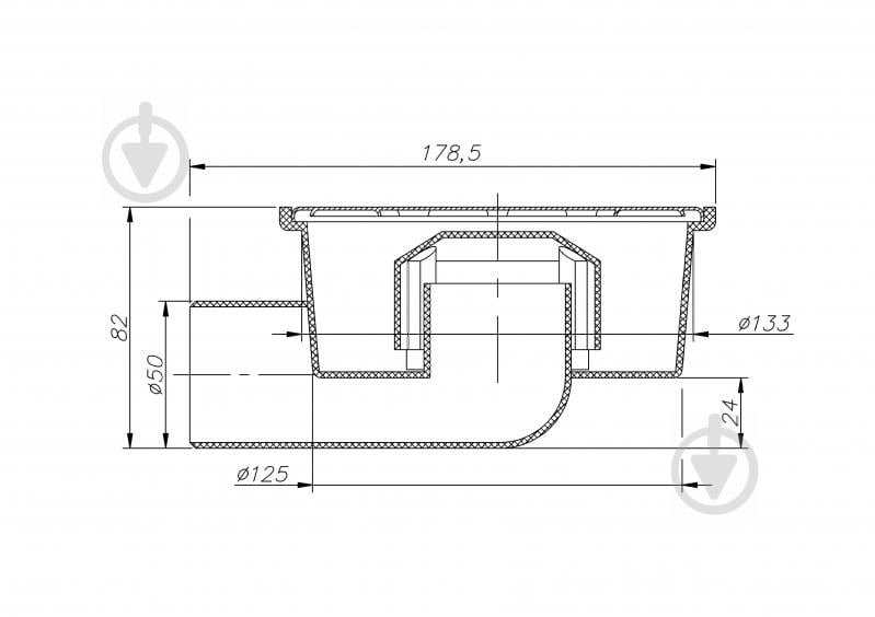 Душевой трап Water House горизонтальный D50 с пласт. решеткой 150х150 сухой затвор - фото 3