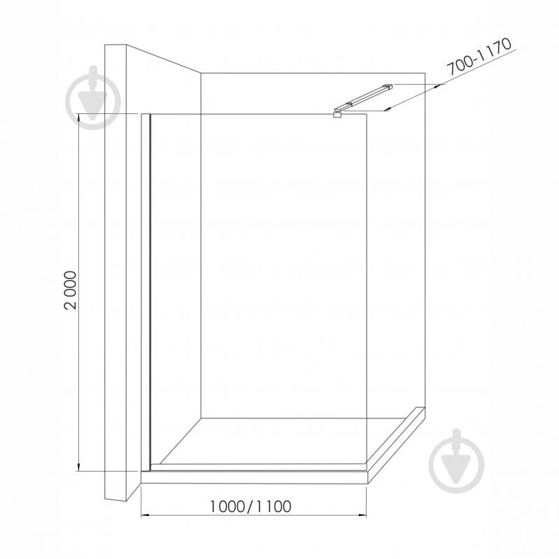 Стенка душевая Imprese Walk-in 100х200см, стекло рефленное mavat, проф. черный мат - фото 2