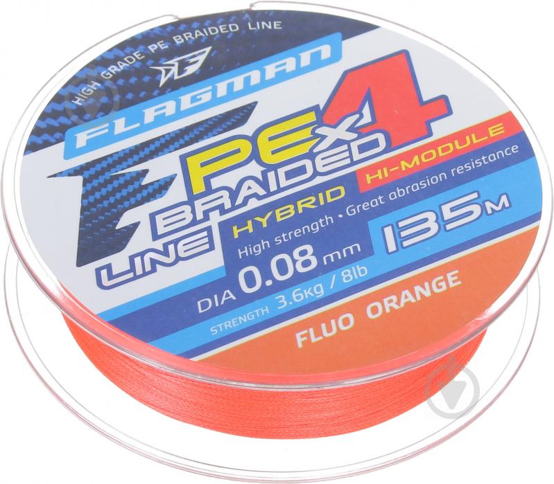 Шнур Flagman PE Hybrid F4 FluoOrange 135м 0,08мм 3,6кг - фото 1