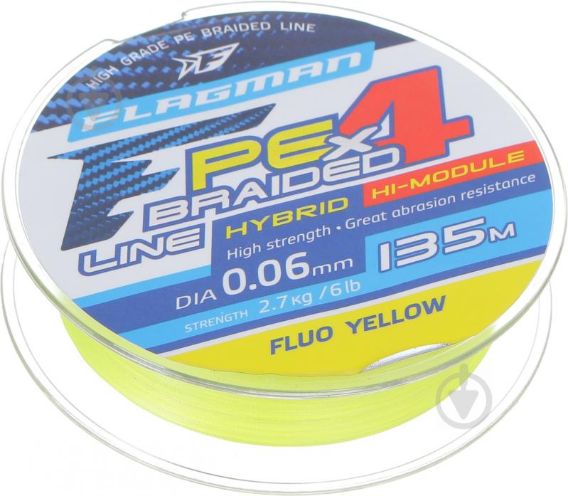 Шнур Flagman PE Hybrid F4 FluoYellow 135м 0,06мм 2,7кг - фото 1