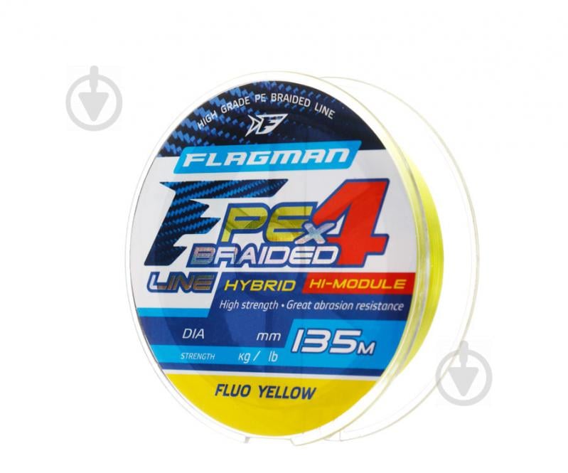 Шнур Flagman PE Hybrid F4 FluoYellow 135м 0,08мм 3,6кг - фото 1