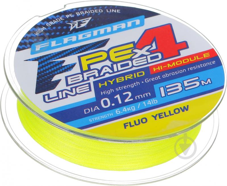 Шнур Flagman PE Hybrid F4 FluoYellow 135м 0,12мм 6,4кг - фото 1