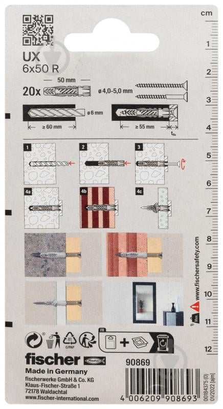 Дюбель універсальний дюбель UX 6x50 з буртом FISCHER 6x50 мм 20 шт. (90869) - фото 3 Дюбель універсальний дюбель UX 6x50 з буртом FISCHER 6x50 мм 20 шт. (90869) - фото 3