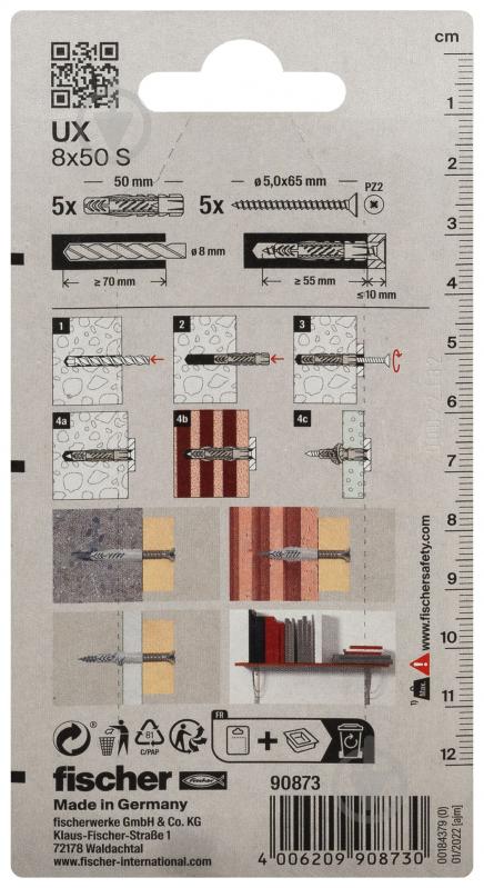 Дюбель універсальний дюбель UX 8x50 без бурта з шурупом FISCHER 8x50 мм 5 шт. (90873) - фото 3 Дюбель універсальний дюбель UX 8x50 без бурта з шурупом FISCHER 8x50 мм 5 шт. (90873) - фото 3