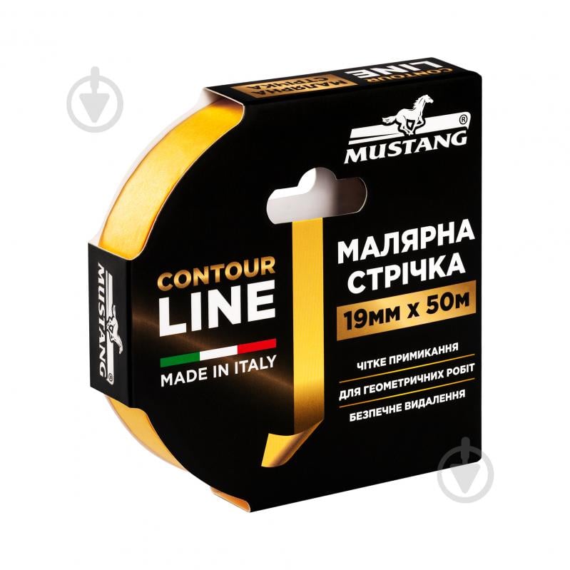 Стрічка малярна Mustang CONTOUR LINE жовта 19 мм x 50 м - фото 1