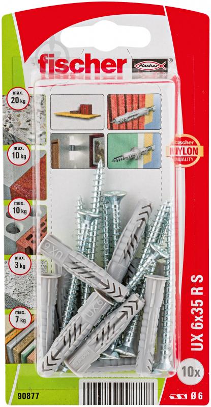 Дюбель универсальный дюбель UX 6x35 с буртом и с шурупом FISCHER 6x35 мм 10 шт. (90877) - фото 2