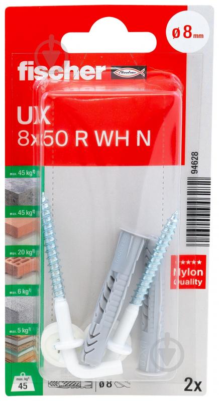 Дюбель универсальный дюбель UX 8x50 с буртом с L-гаком fischer 8x50 мм 2 шт. (94628) - фото 2