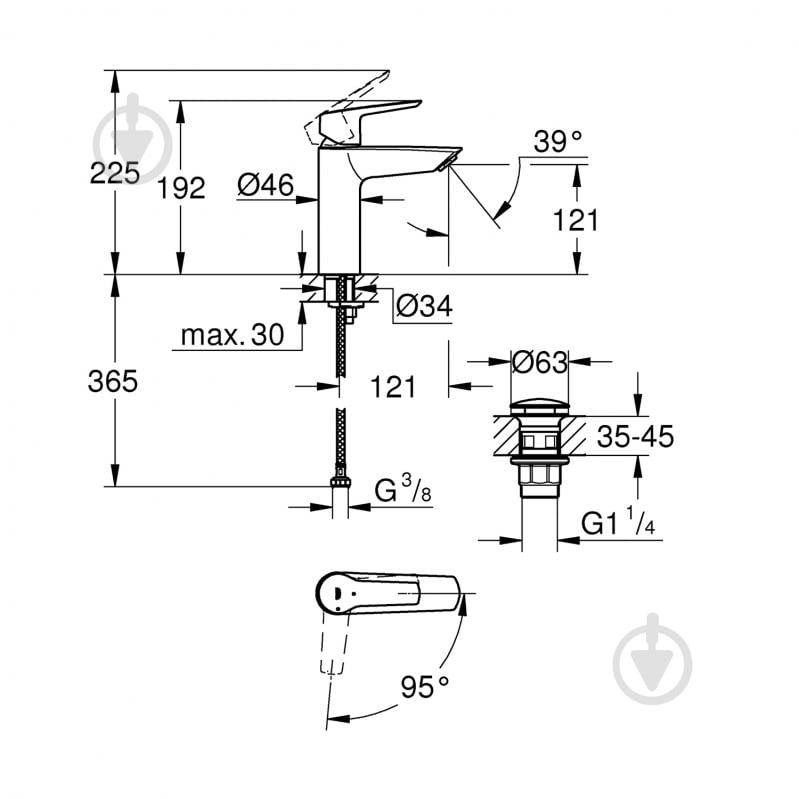 Змішувач для умивальника Grohe QuickFix Start ES M-Size 237462432 з донним клапаном - фото 2 Змішувач для умивальника Grohe QuickFix Start ES M-Size 237462432 з донним клапаном - фото 2