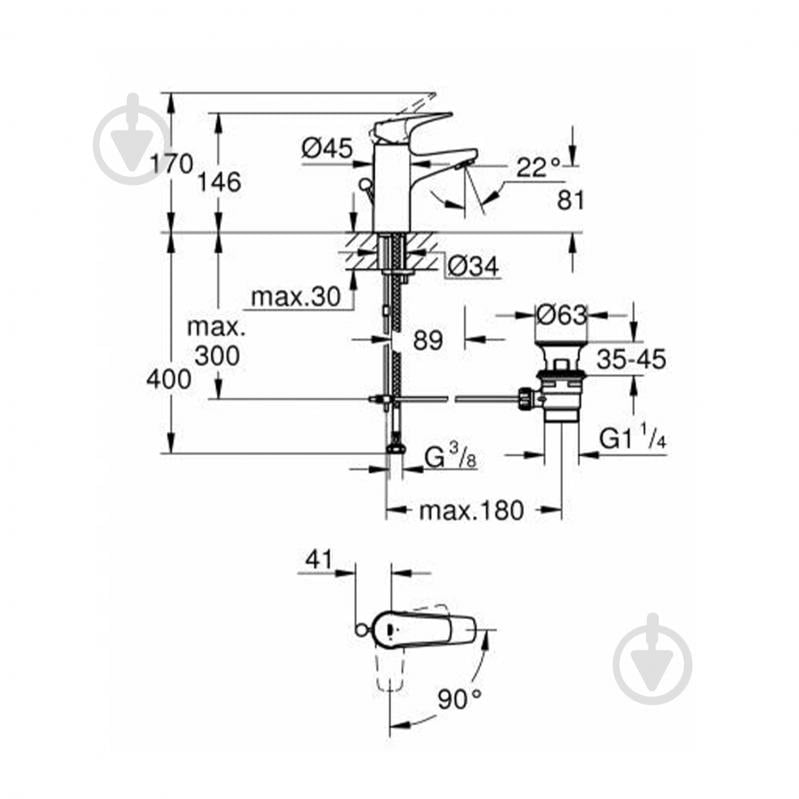 Смеситель для умывальника Grohe Start Flow ES S-Size 23769000 с донным клапаном - фото 2 Смеситель для умывальника Grohe Start Flow ES S-Size 23769000 с донным клапаном - фото 2