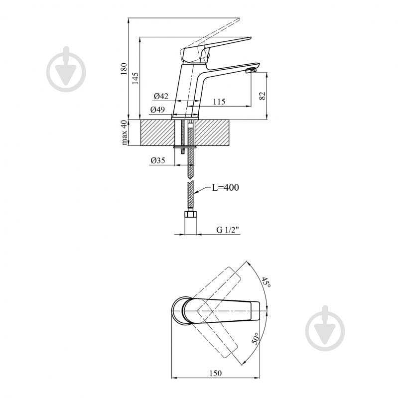 Смеситель для умывальника Kroner KRP Dorn - C010 - фото 2 Смеситель для умывальника Kroner KRP Dorn - C010 - фото 2