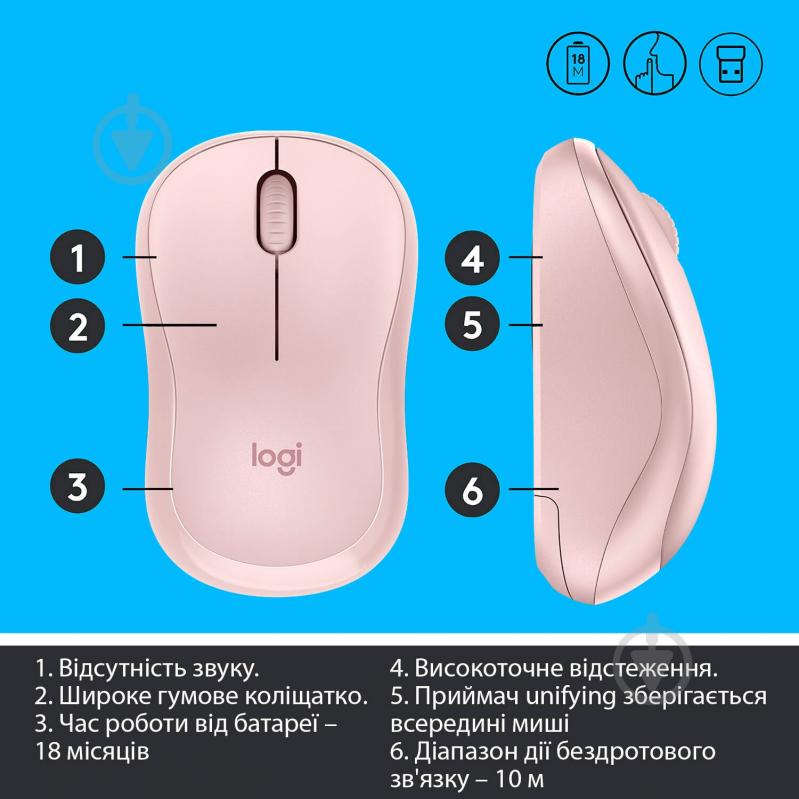 Миша Logitech Wireless Mouse M220 Silent rose (910-006129) - фото 6