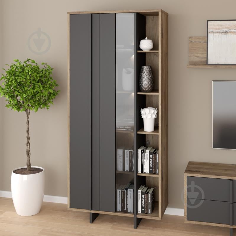 Шафа-вітрина Forte Meble JOKKAZ 1977х896х420 мм чорний / дуб флагстафф / чорний - фото 7 Шафа-вітрина Forte Meble JOKKAZ 1977х896х420 мм чорний / дуб флагстафф / чорний - фото 7