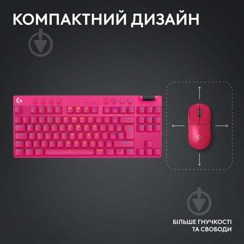 Клавіатура ігрова Logitech G PRO X TKL Lightspeed Gaming (L920-012159) magenta - фото 5