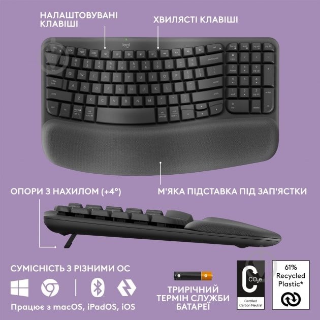 Клавіатура Logitech Wave Keys Bluetooth/Wireless (920-012304) black - фото 6