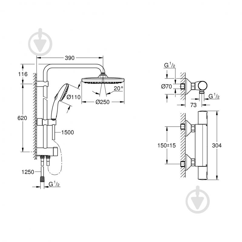Смеситель для душа Grohe QuickFix Start Black UA303908T2 - фото 7