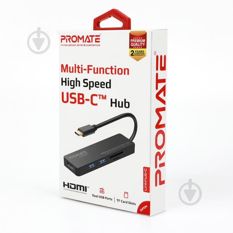 USB-хаб Promate LinkHub-C HDMI/2xUSB 3.0/SD/MicroSD Grey - фото 7