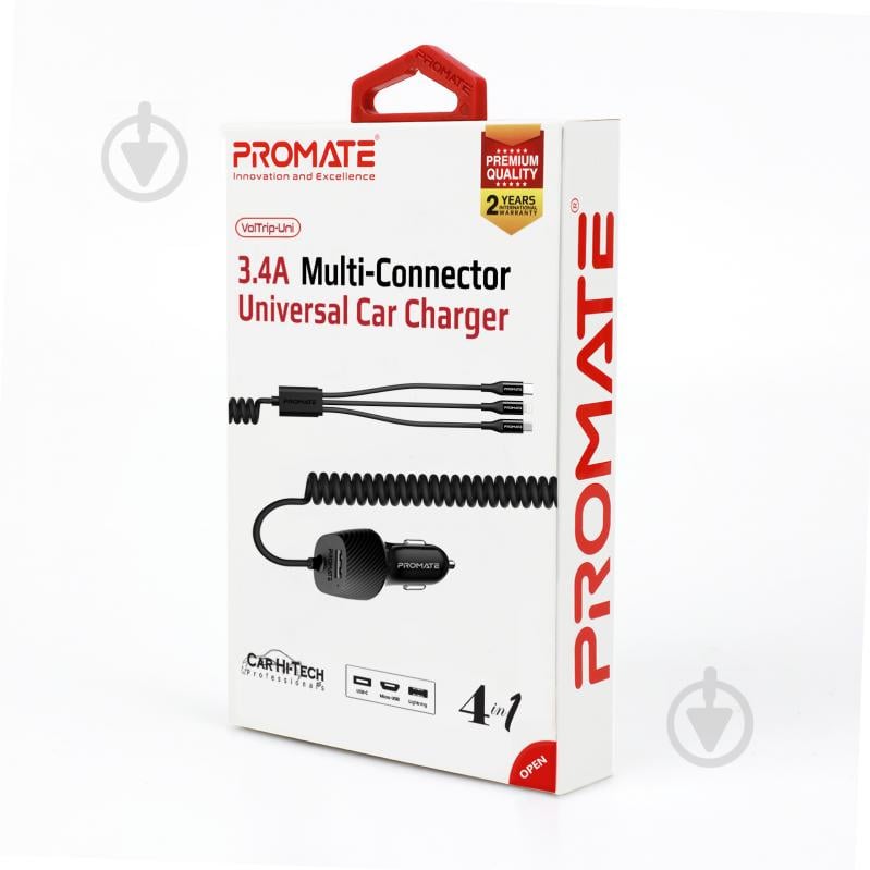 Автомобильное зарядное устройство Promate Voltrip-UNI 17Вт USB + Multi-Connector Black - фото 7