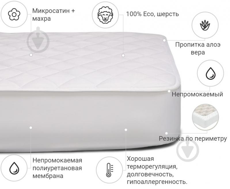 Наматрацник вовняний MirSon Woollen двосторонній Aloe Vera 243 водонепроникний з резинкою по периметру 26х140x200 см - фото 2