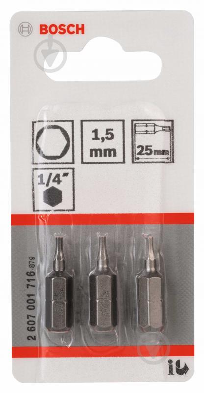 Набір біт Bosch Extra Hard 25 мм HEX 1.5 3 шт. 2607001716 - фото 2 Набір біт Bosch Extra Hard 25 мм HEX 1.5 3 шт. 2607001716 - фото 2