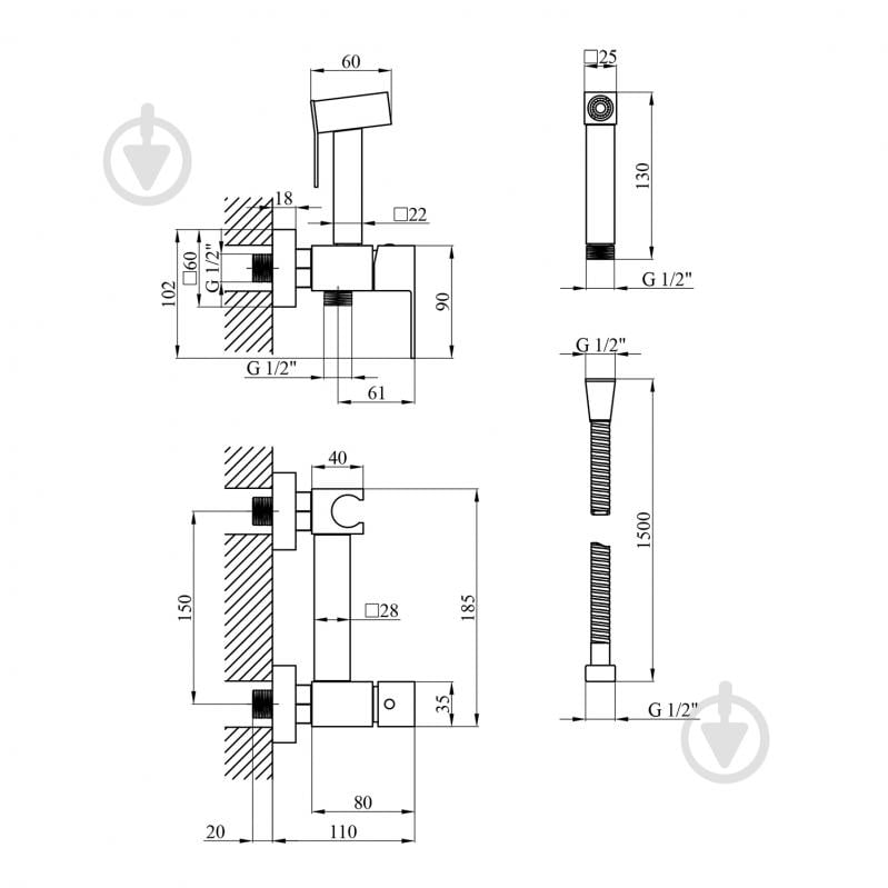 Набір для гігієнічного душу Kroner зі змішувачем KRP Edelstahl Kubus - ESG052 - фото 2 Набір для гігієнічного душу Kroner зі змішувачем KRP Edelstahl Kubus - ESG052 - фото 2